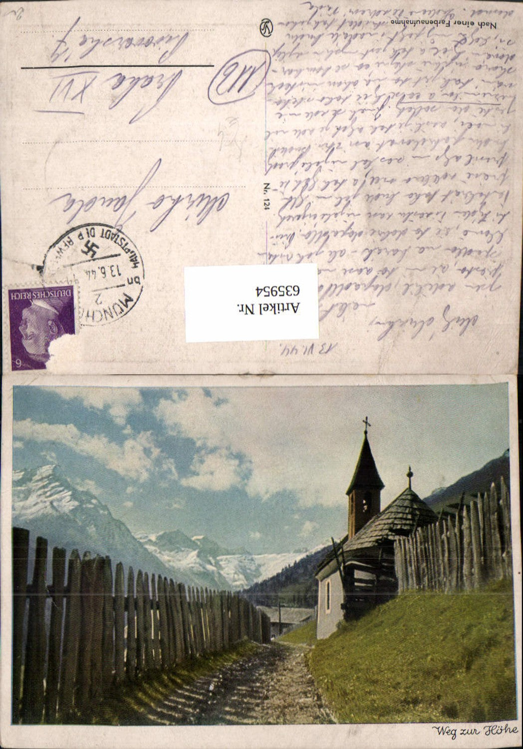 635954,Künstler Ak Weg zur Höhe Kirchlein Bergkulisse