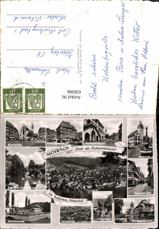 636006, Multi-image postcard Mosbach Baden Neckar Valley Market Square Town Hall