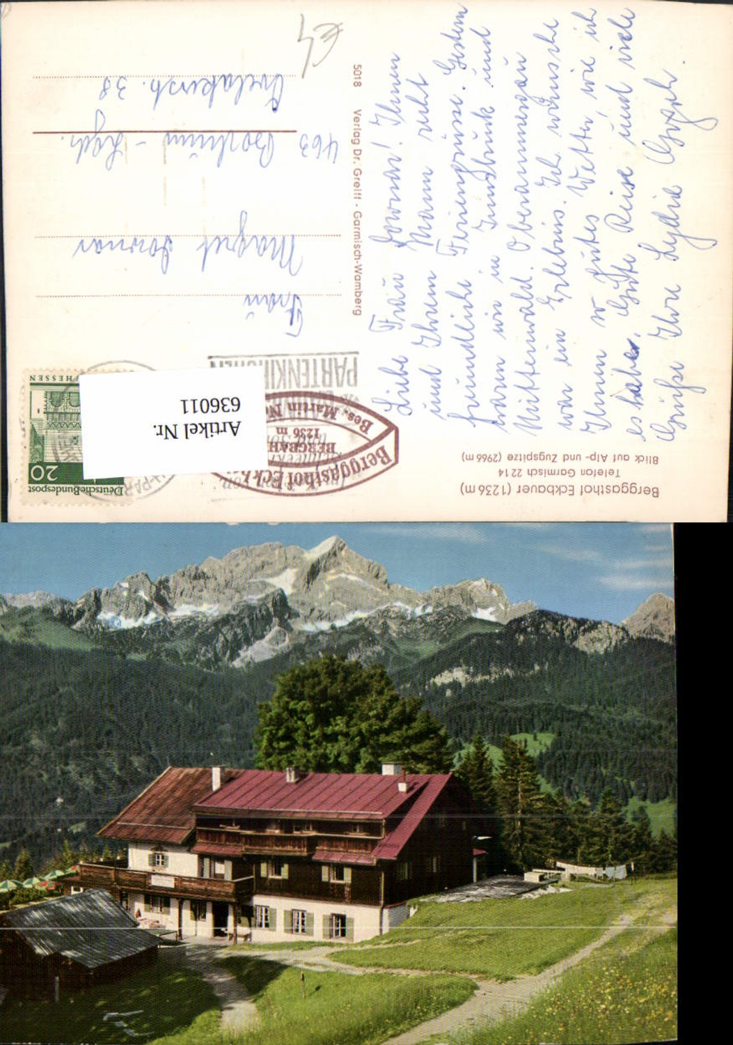 636011,Garmisch-Partenkirchen Berggasthof Eckbauer Blick auf Alp- u. Zugspitze