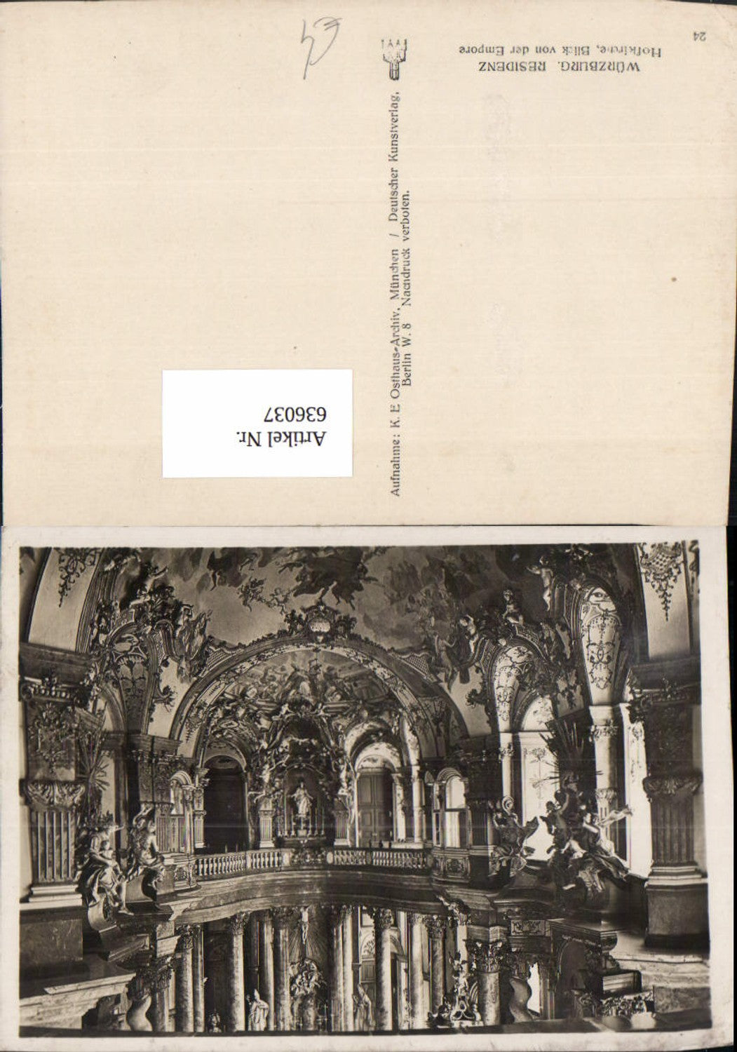 636037,Foto Ak Würzburg Residenz Hofkirche Blick v. d. Empore