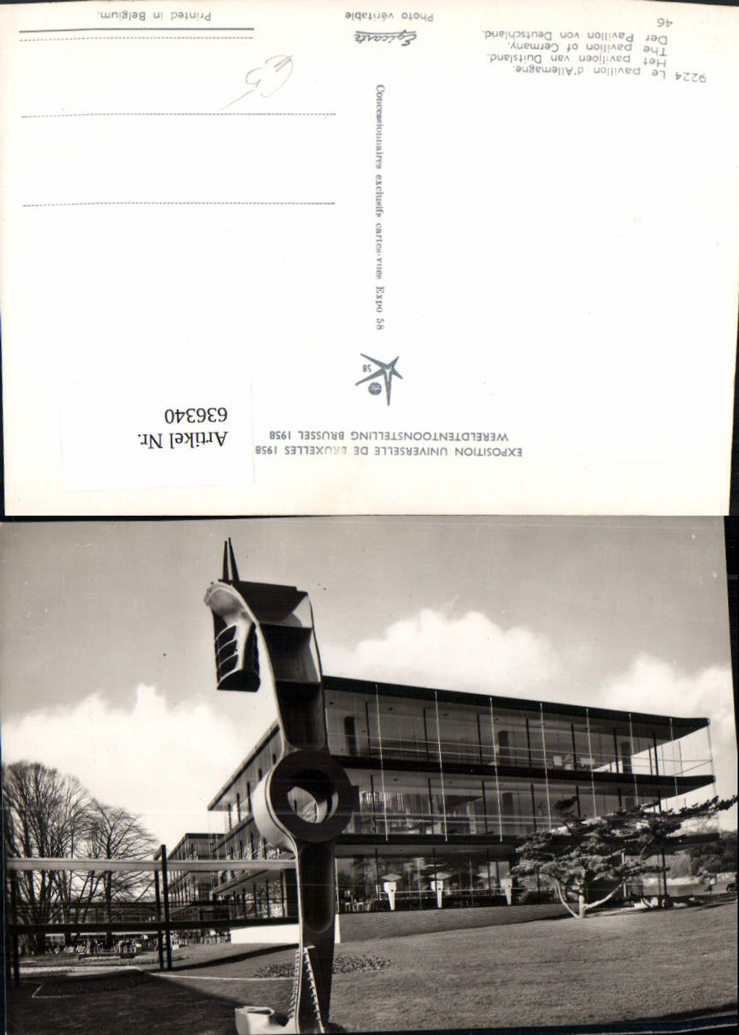 636340,Foto Ak Brüssel Bruxelles Exposition Universelle 1958 Pavillon Deutschland Belgium