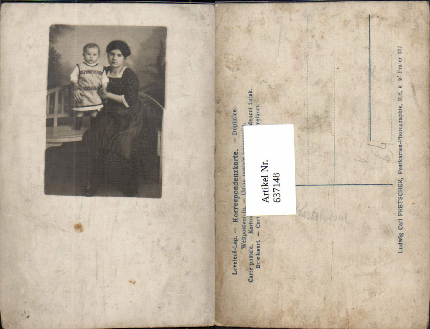 637148, Photo AK Mother Child Toddler pub Ludwig Carl Pretscher Vienna Prater Leopoldstadt