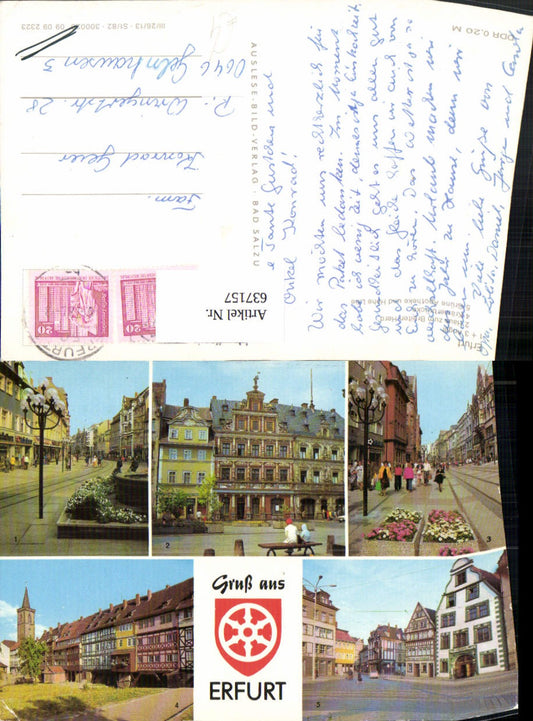 637157, Multi-image postcard Erfurt Anger House at Breiten Herd Krämerbrücke