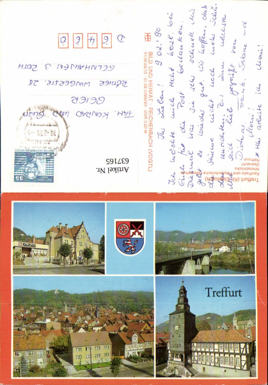 637165,Mehrbild Ak Treffurt Eisenach Kaufhalle Werrabrücke Rathaus
