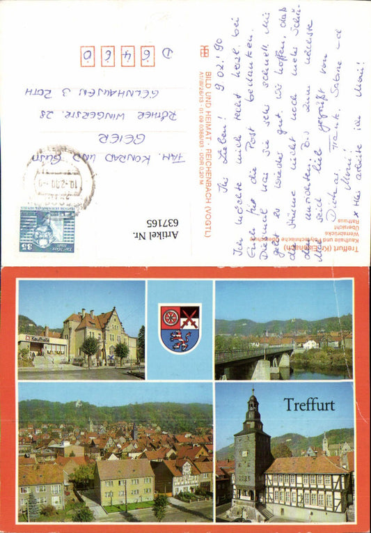 637165, Multi-image Ak Treffurt Eisenach Kaufhalle Werrabrücke Rathaus