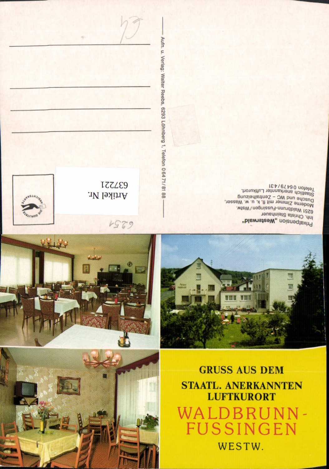 637221,Mehrbild Ak Waldbrunn Fussingen Westerwald Privatpension Westerwald