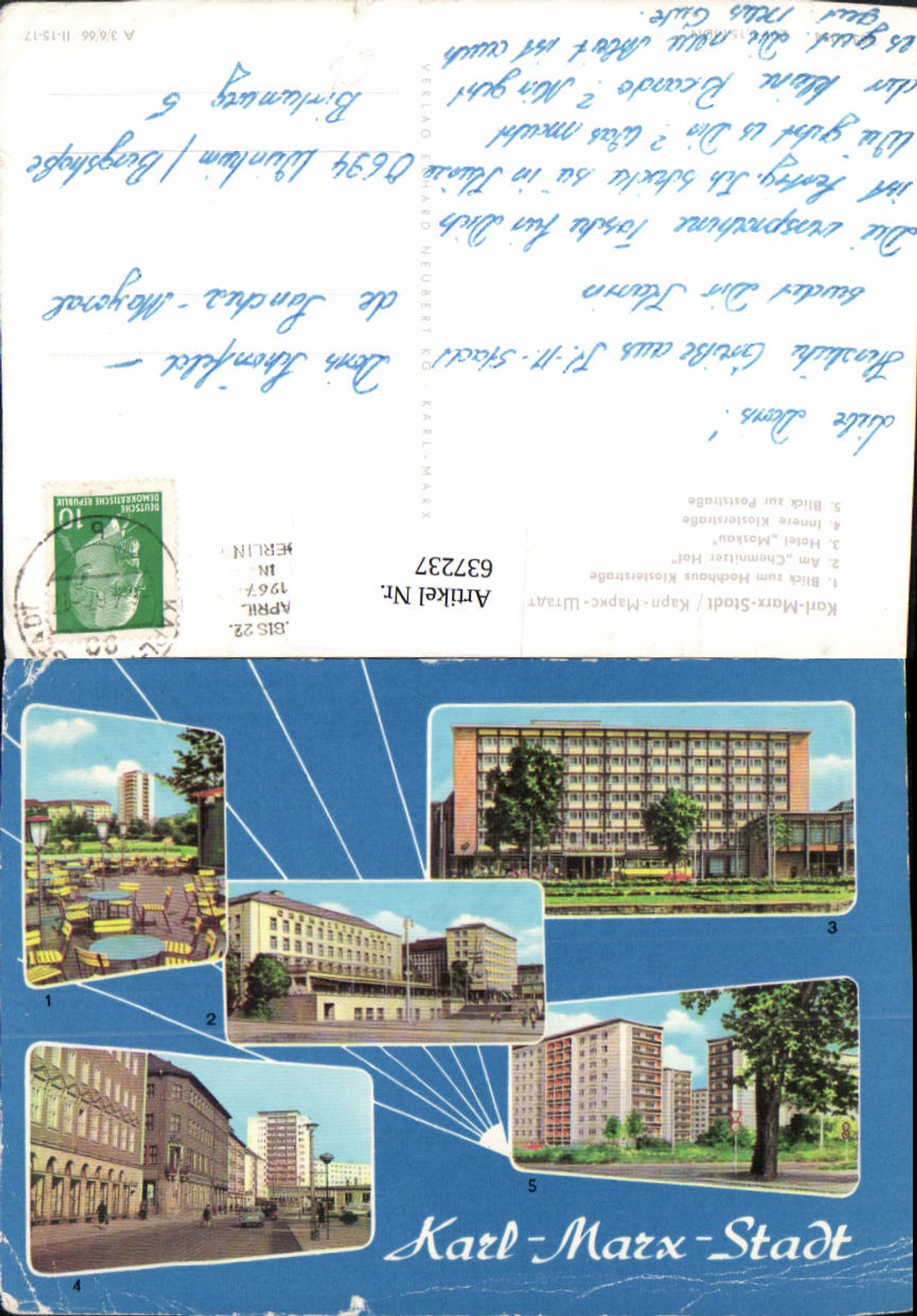 637237,Mehrbild Ak Chemnitz Karl-Marx-Stadt Hotel Moskau Blick Poststraße