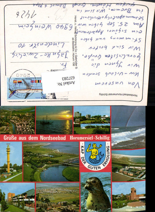 637283,Mehrbild Ak Wangerland Nordseebad Horumersiel-Schillig Robbe Strand Segelschiff