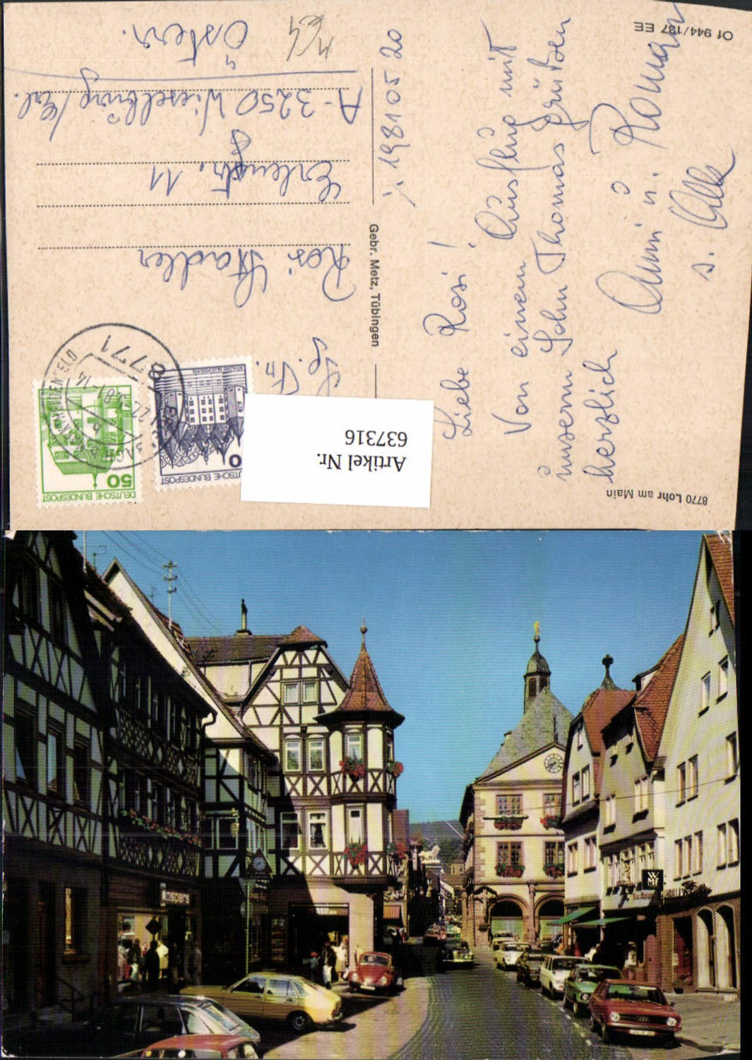 637316,Lohr a. Main Straßenmotiv m. VW Käfer Reklame WMF