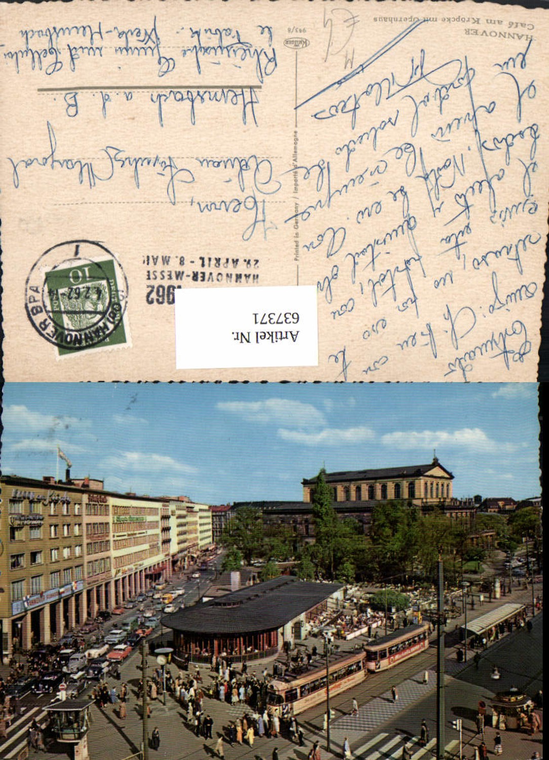 637371,Hannover Cafe a. Kröpcke m. Opernhaus Straßenbahn