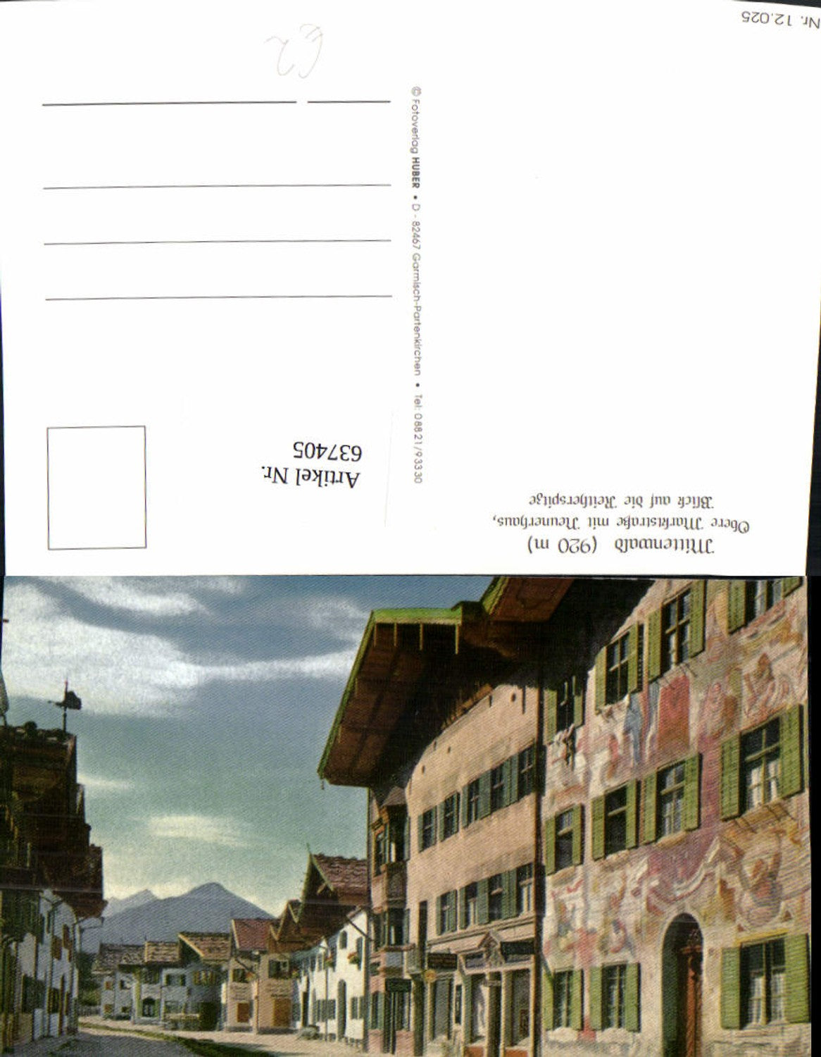 637405,Mittenwald Obere Marktstraße m. Neunerhaus Blick a. d. Reitherspitze
