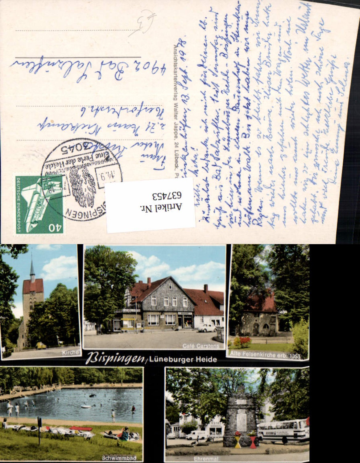 637453,Mehrbild Ak Bispingen Lüneburger Heide Kirche Cafe Carstens