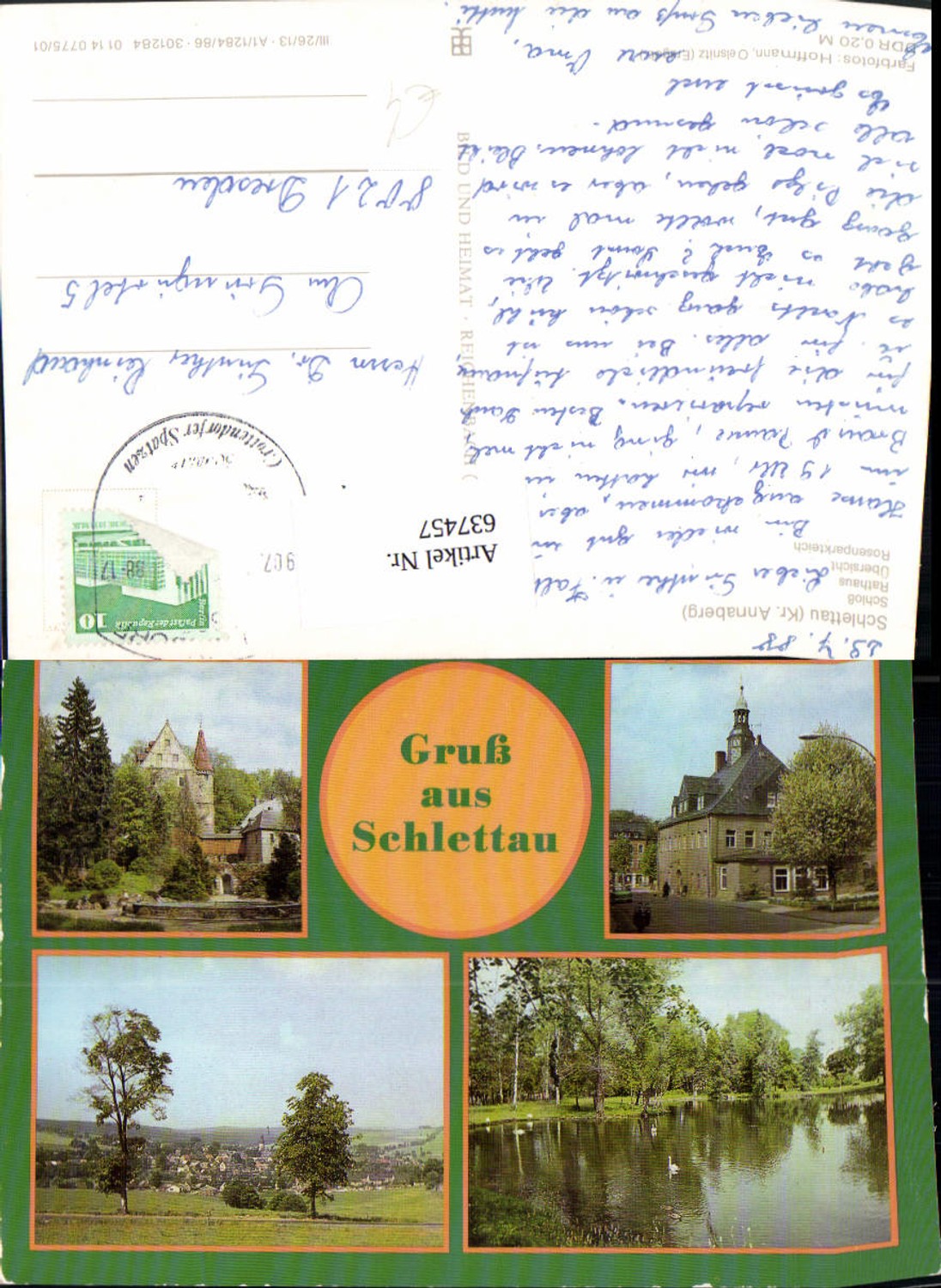 637457,Mehrbild Ak Schlettau Schloss Rathaus Rosenparkteich