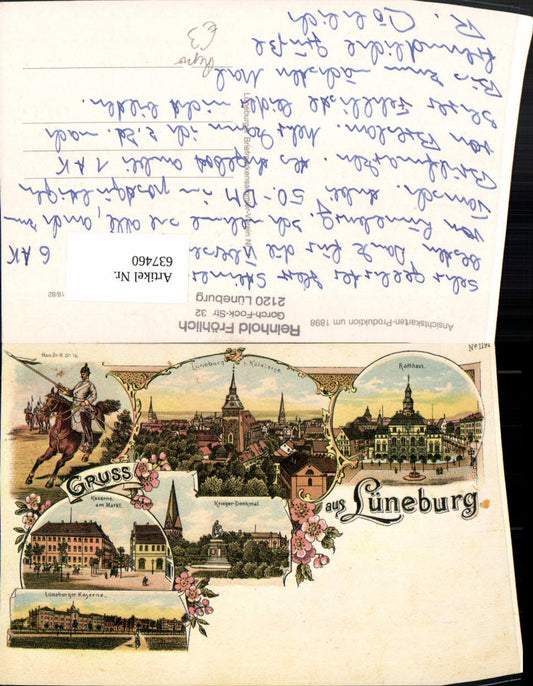 637460,Litho Repro Lüneburg Rathaus Kaserne a. Markt Krieger-Denkmal