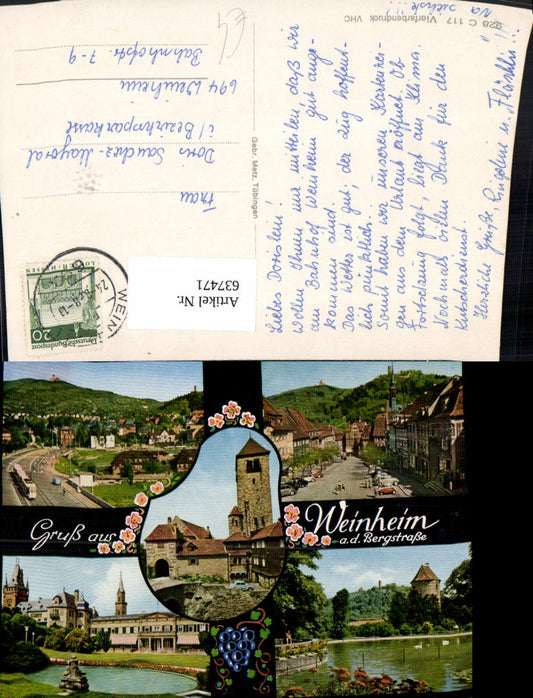 637471, Multi-image postcard Weinheim at Bergstraße fountain tram