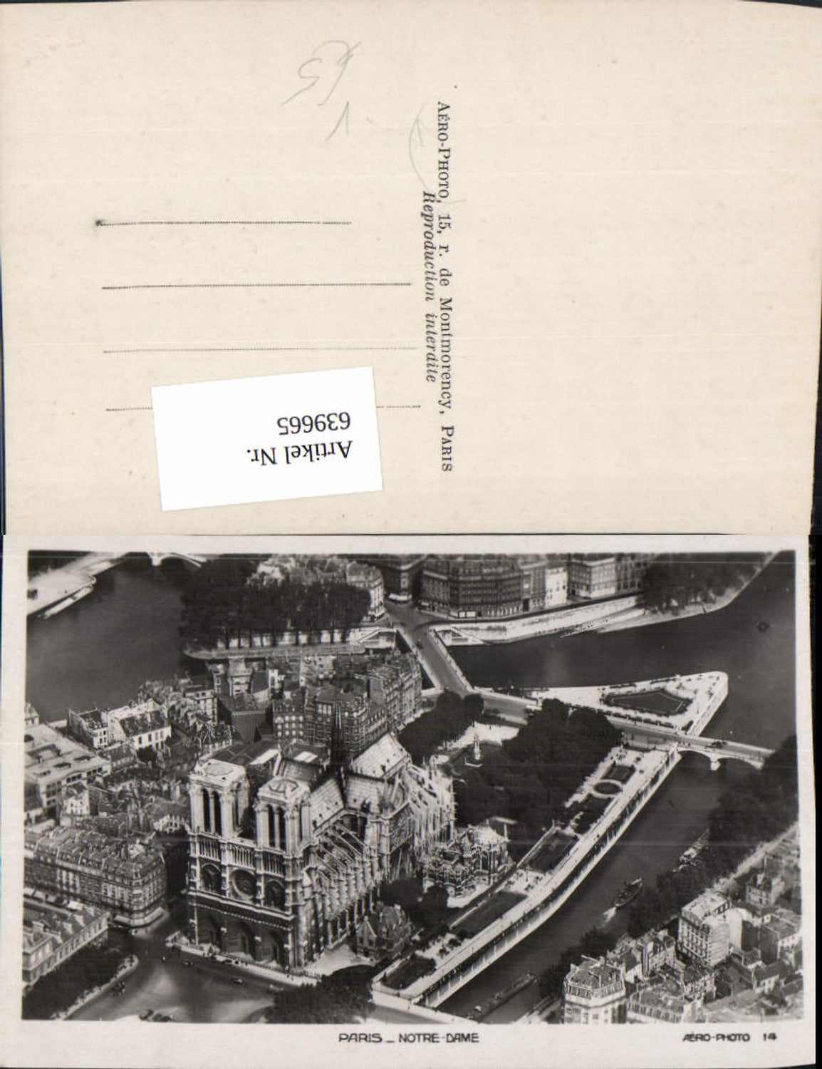 639665,Fliegeraufnahme Paris Notre-Dame Kathedrale pub Aero-Photo Luftbild