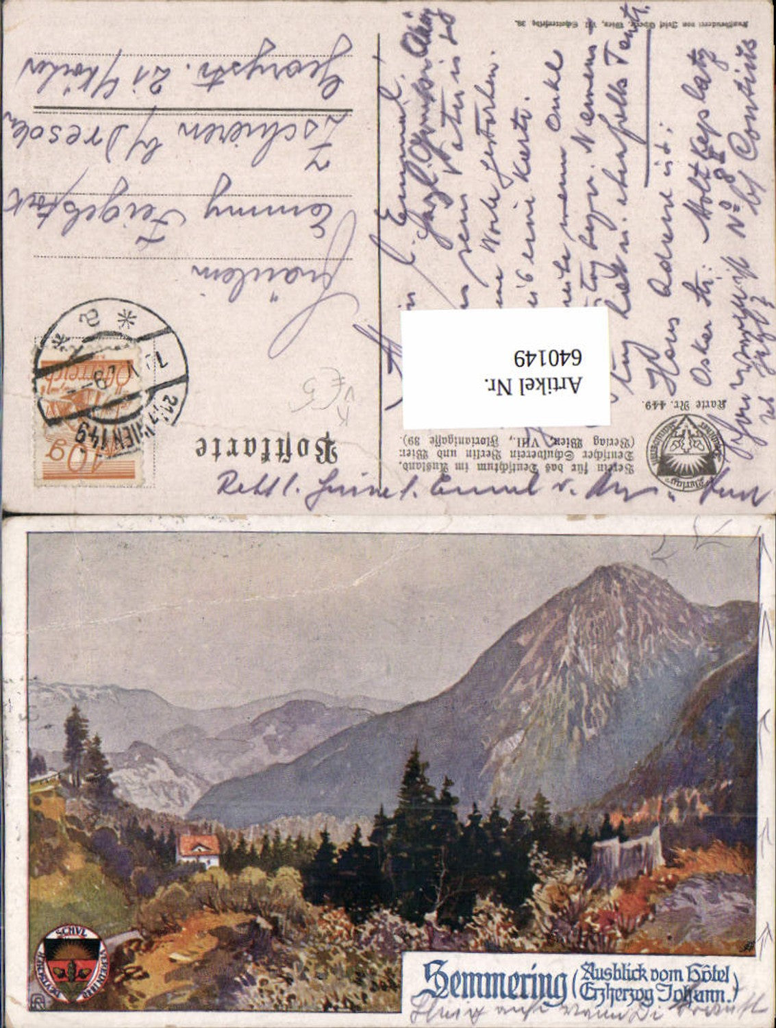 640149,Deutscher Schulverein 449 Semmering Hotel Erzherzog Johann