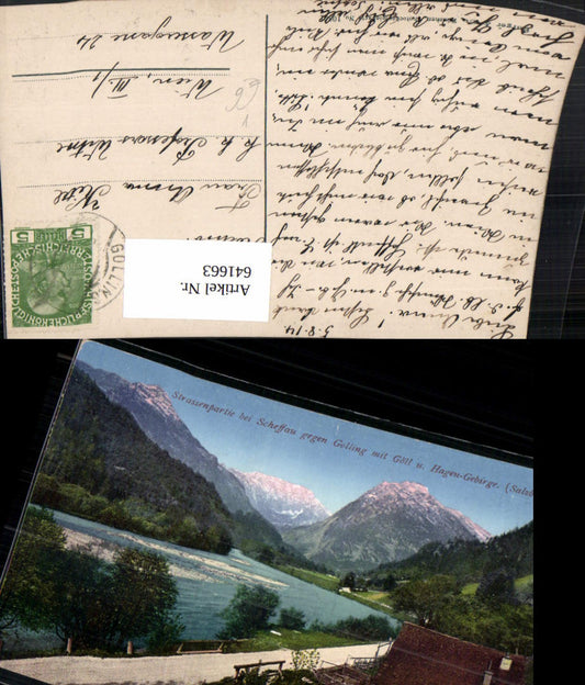 641663,Strassenpartie b. Scheffau geg. Gollingan der Salzach u. Göll u. Hagen-Gebirge pub Purger Co 10861