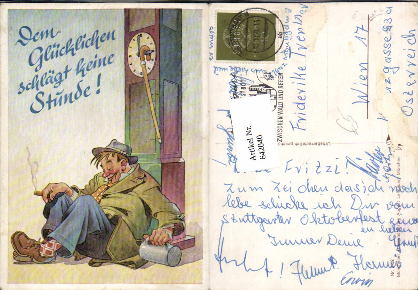 642040,Scherz Humor Alkohol Bier Bierkrug Gehstock Zigarette rauchen pub Lengauer 3152