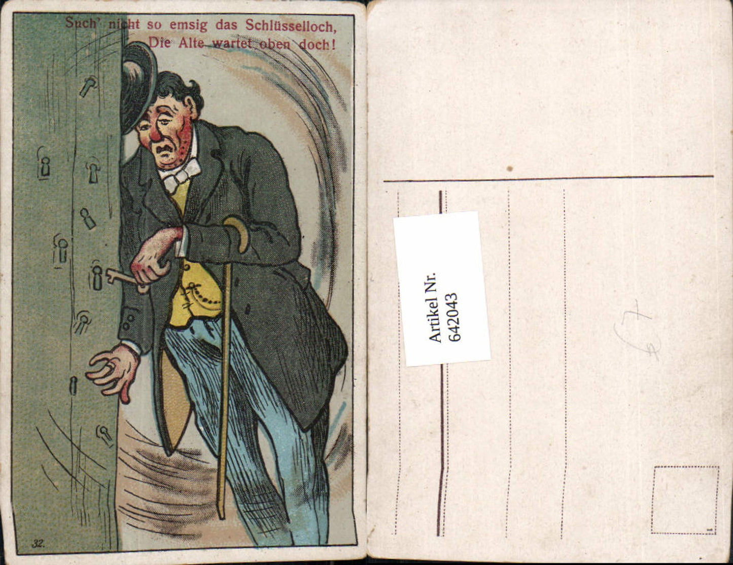 642043,Scherz Humor Alkohol Trinkerhumor Betrunkener Gehstock Schlüsselloch