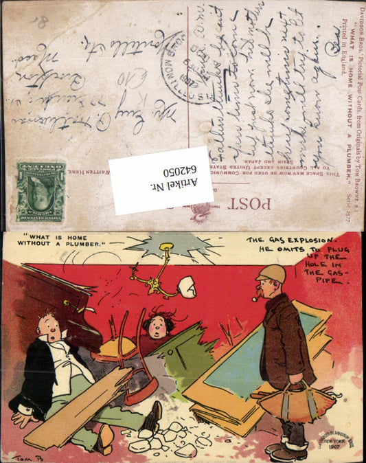 642050,Künstler AK Tom Browner Scherz Humor Explosion Pfeife rauchen Karikatur