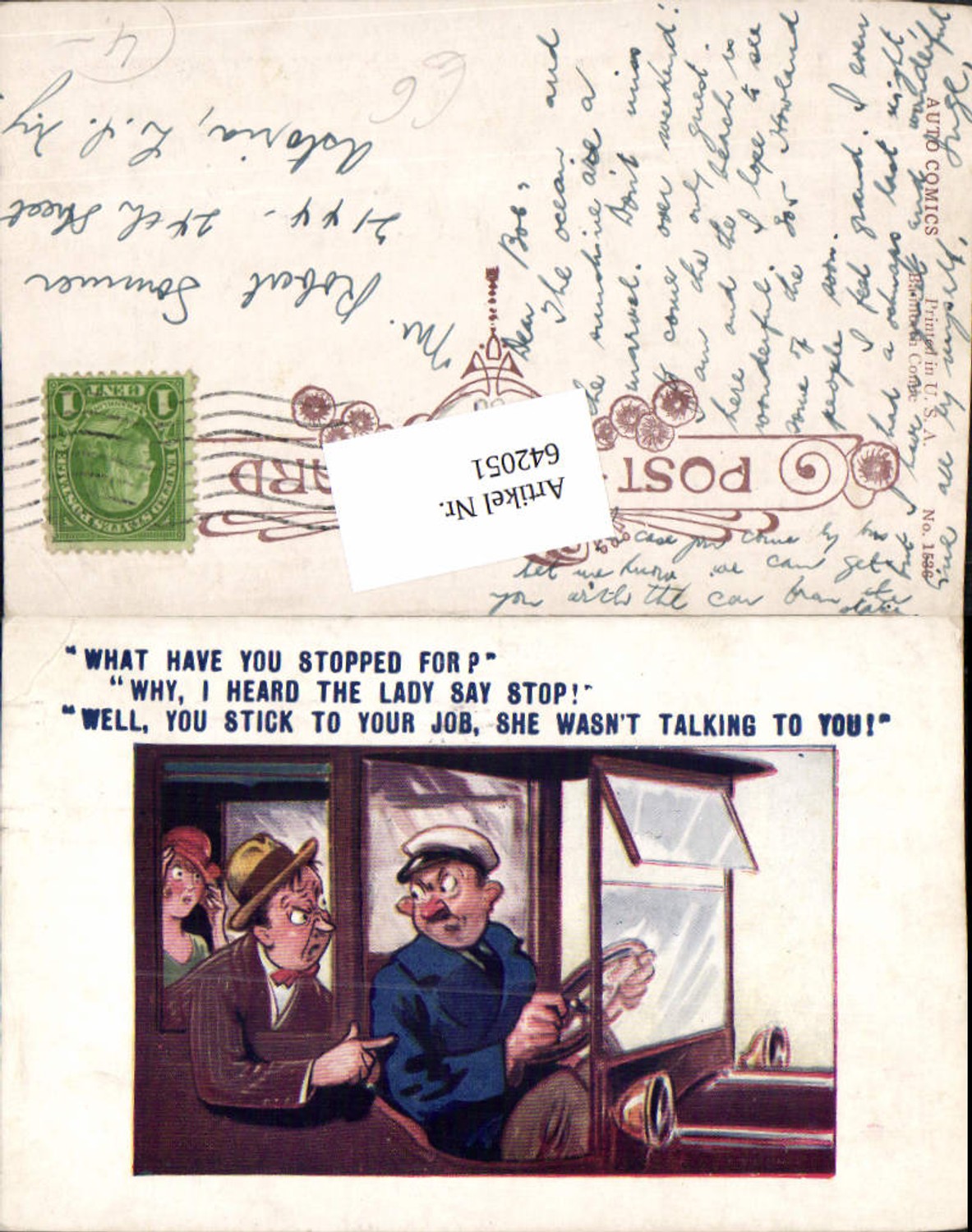 642051,Scherz Humor Chauffeur Auto Hut Karikatur Oldtimer Auto Comics