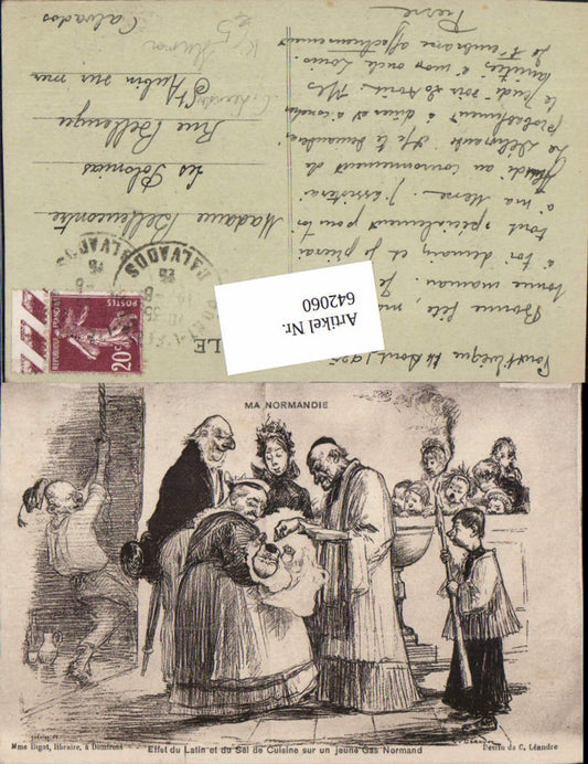 642060,Künstler AK C. Leandre Scherz Humor Pfarrer Taufe Normandie