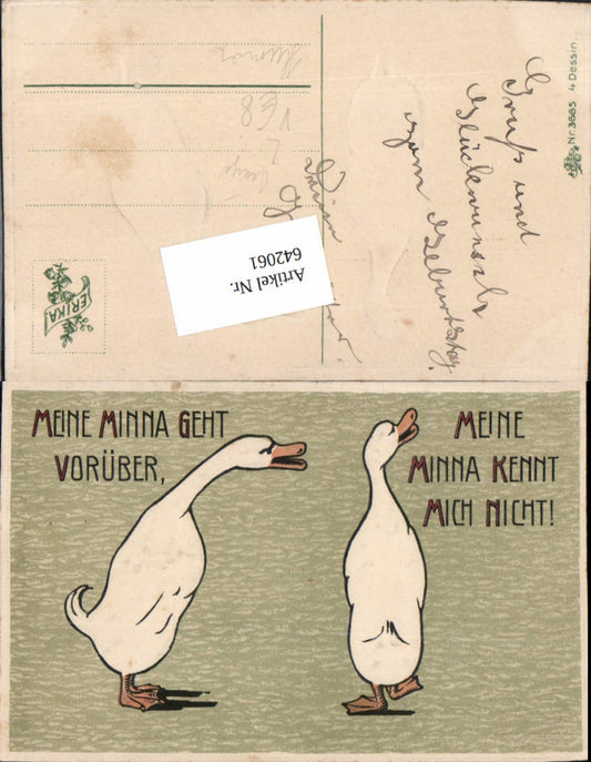 642061,Präge Lithographie Scherz Humor Gänse Gans Spruch pub Erika