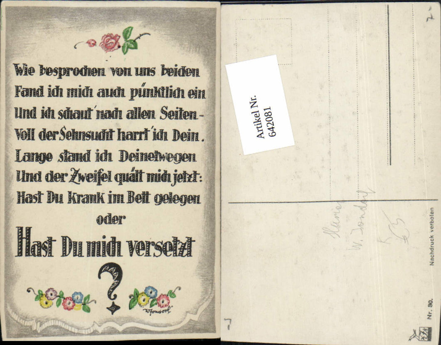 642081,Scherz Humor W. Jondorf sign. Spruch Liebe