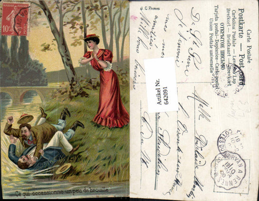 642091,Scherz Humor Lithographie Rauferei Männer Frau