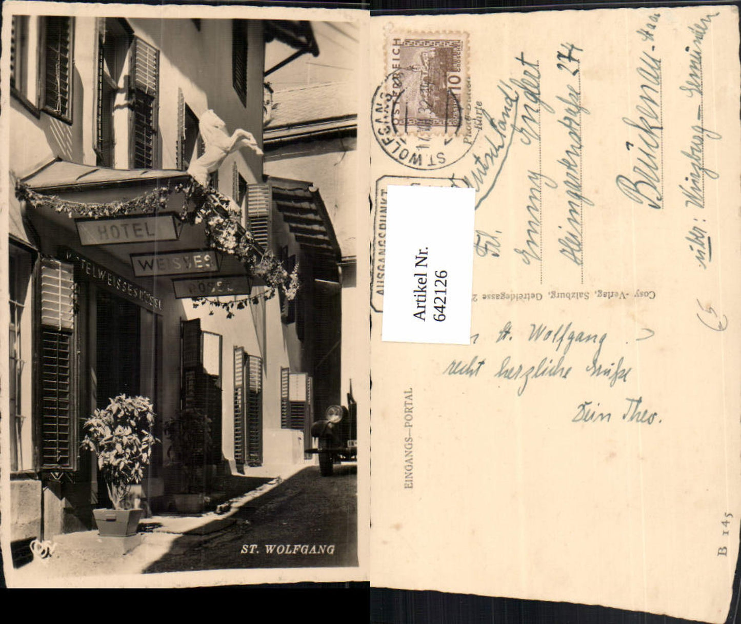 642126,Foto Ak Sankt Wolfgang im Salzkammergut Hotel Weisses Rössl Eingangs-Portal