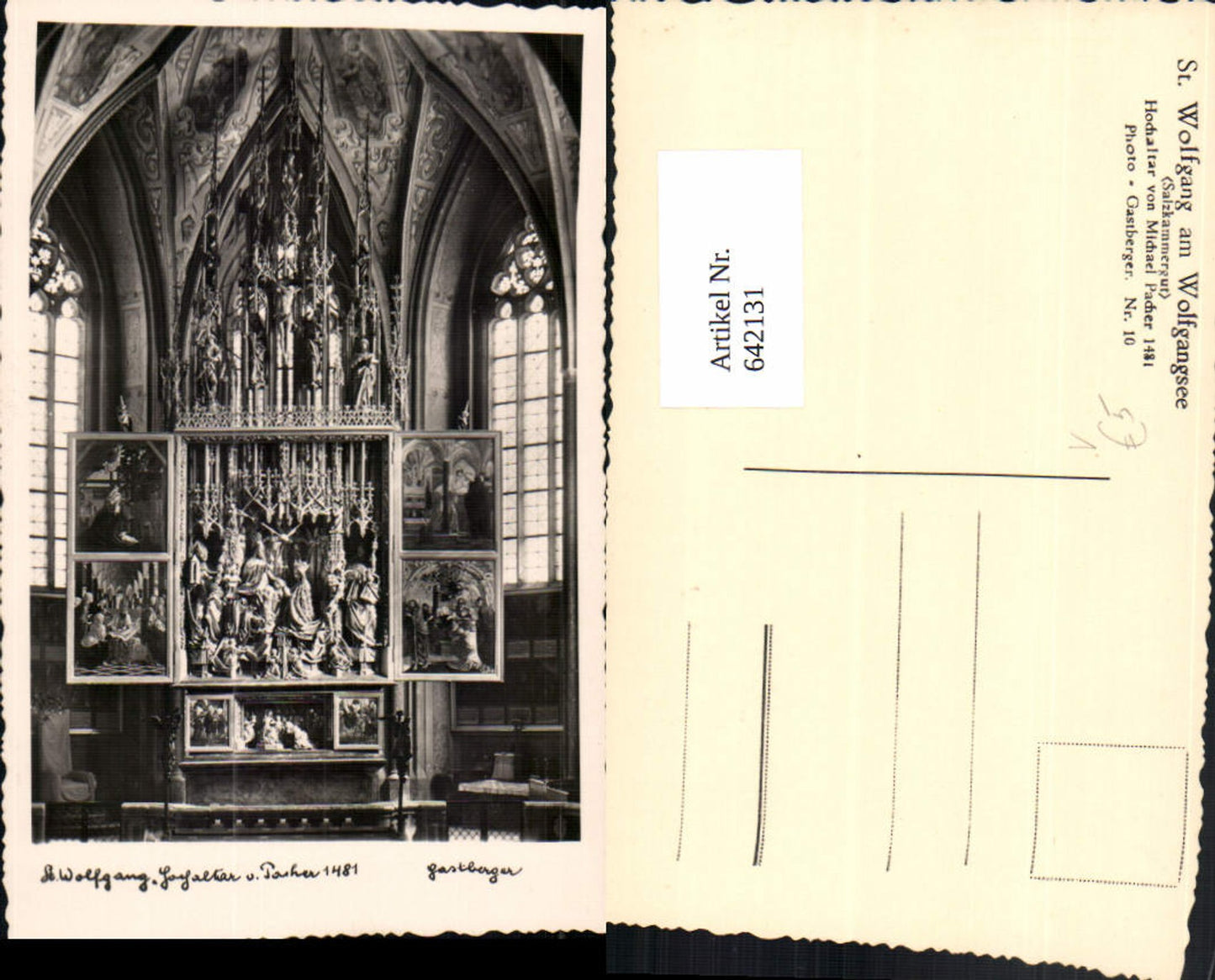 642131,Foto Ak Sankt Wolfgang im Salzkammergut Hochaltar Pacher Kirche pub Gastberger