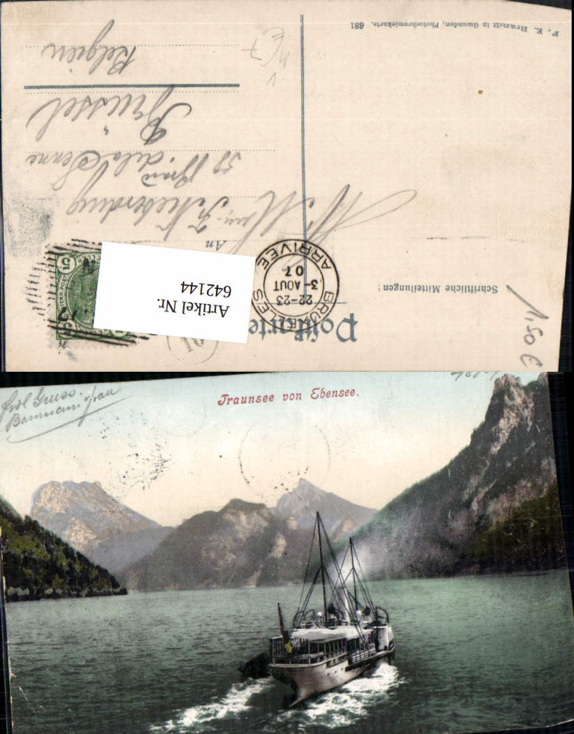 642144,Traunsee v. Ebensee Schiff Dampfer pub F. E. Brandt 681