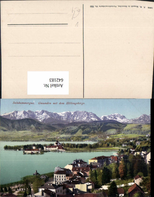 642183,Gmunden m. d. Höllengebirge Salzkammergut pub F. E. Brandt 930
