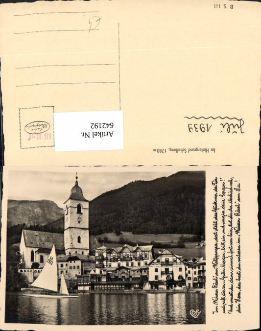 642192,Foto Ak St Wolfgang im Salzkammergut Schafberg Segelboot pub Cosy