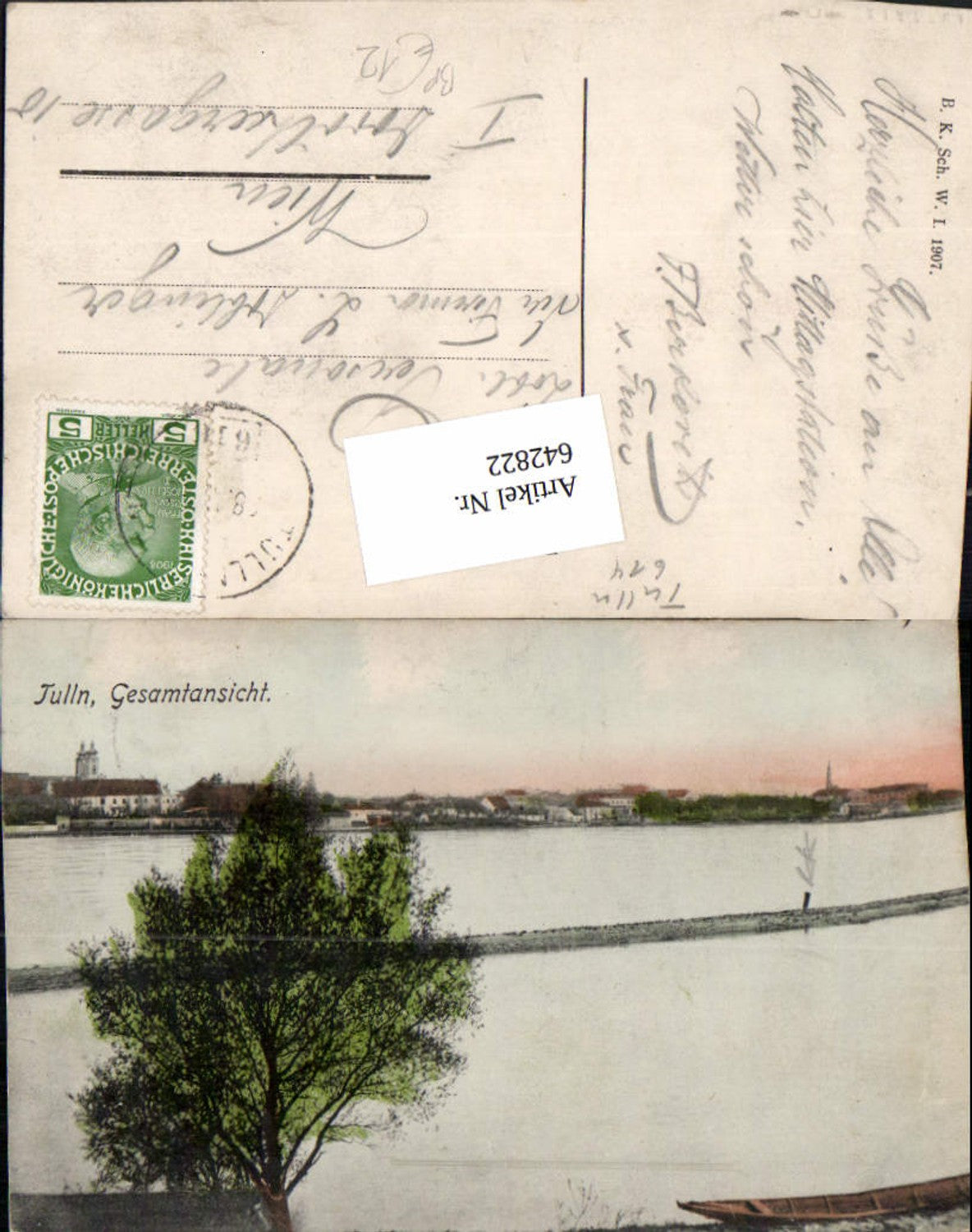 642822,seltene AK Tulln an der Donau Bahnpost Zug 616 pub B.K.W.I. 1907