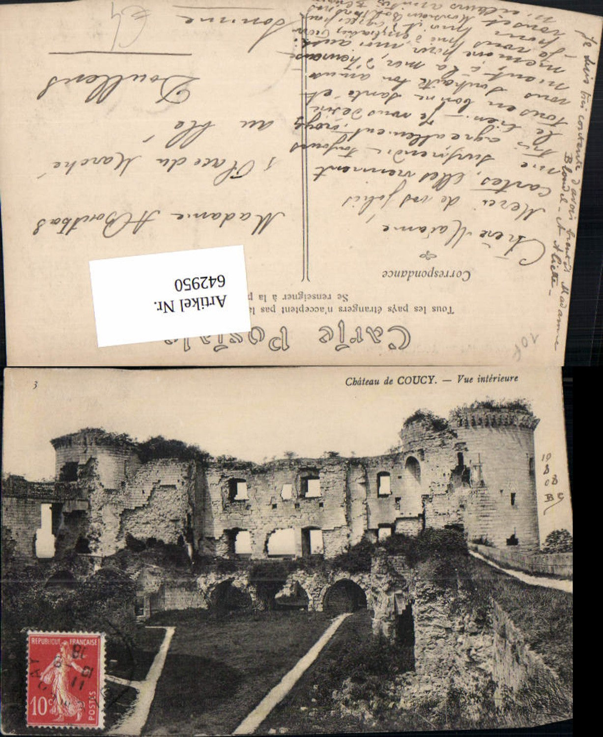 Carte De Visite Photographique (CDV) Château De Coucy Circa 1870 - Tirage Albuminé