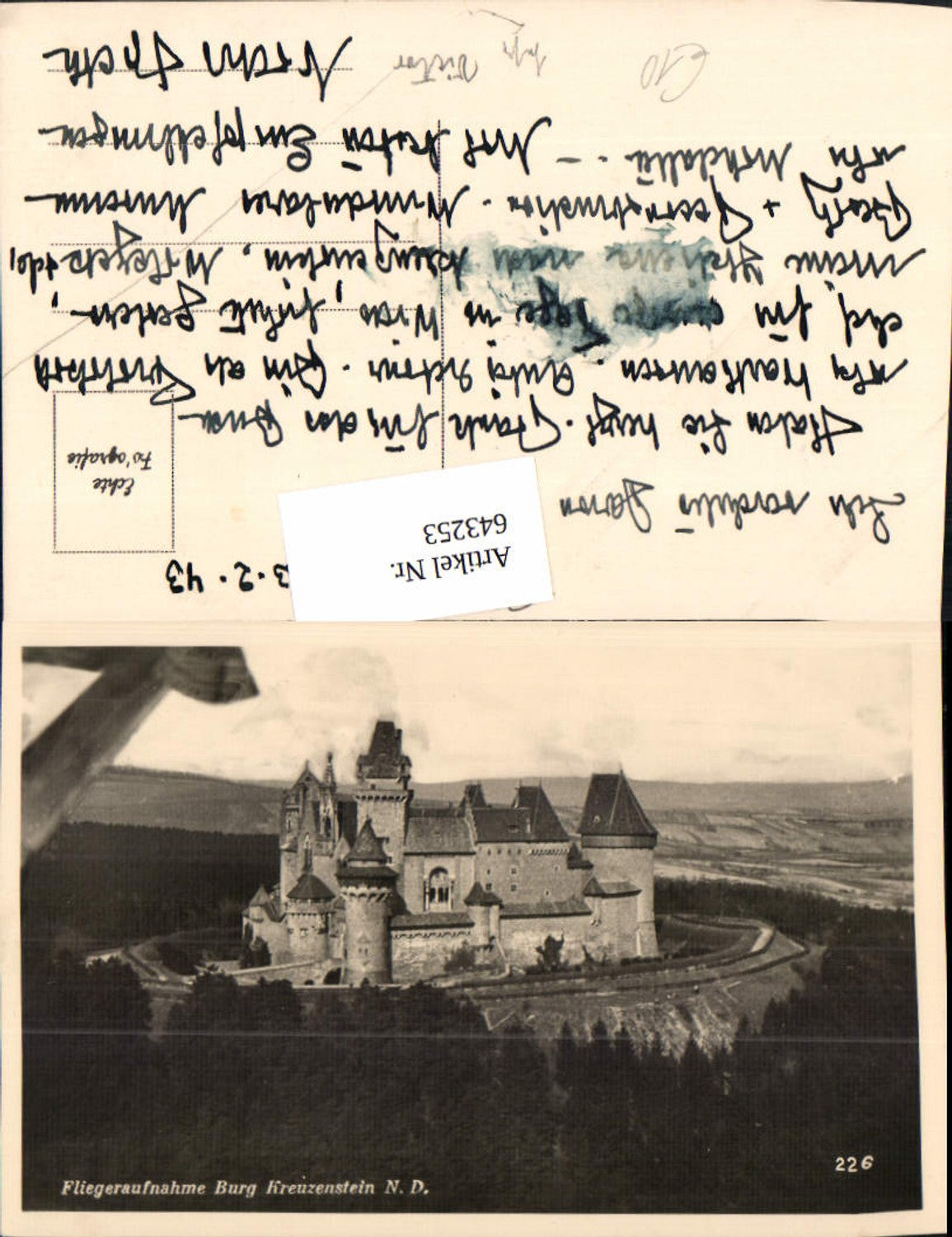 643253,Fliegeraufnahme Burg Kreuzenstein b. Leobendorf