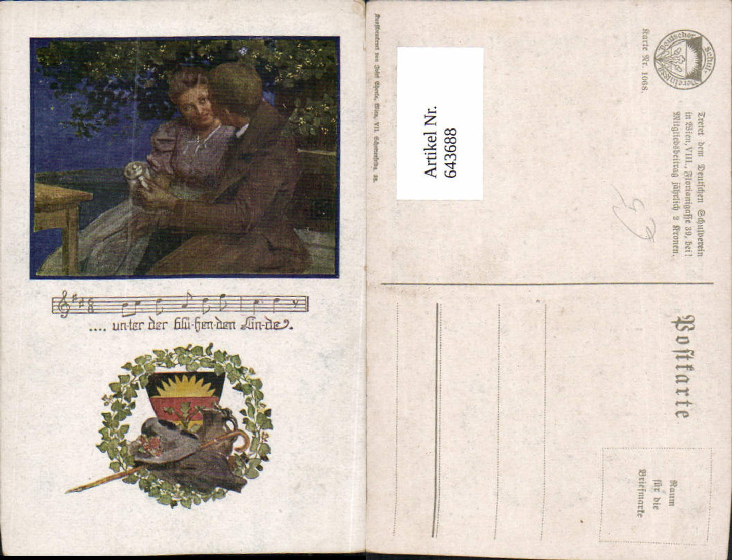 643688,Künstler AK Deutscher Schulverein 1068 Bier Paar Liebe Blühende Heide