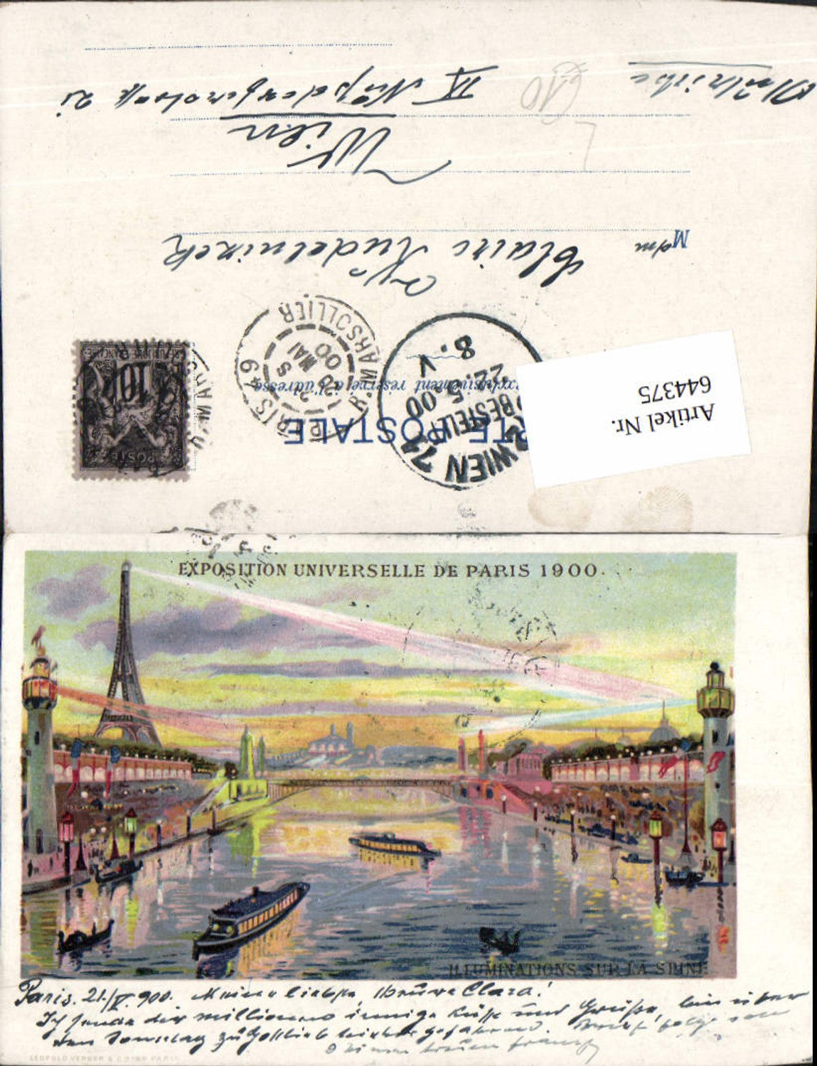 644375,Ausstellung Exposition Universelle de Paris 1900 Lithographie Illuminations sur seine