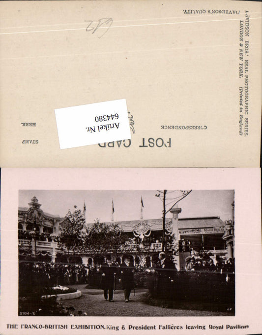 644380,Ausstellung Franco British Exhibition President Fallieres leaving Royal Pavillon