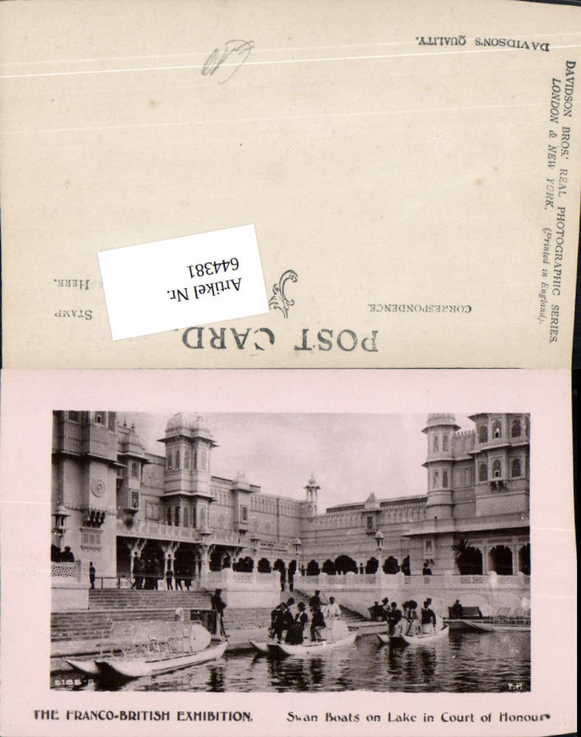 644381,Ausstellung Franco British Exhibition Swan Boats Lake Court of Honours