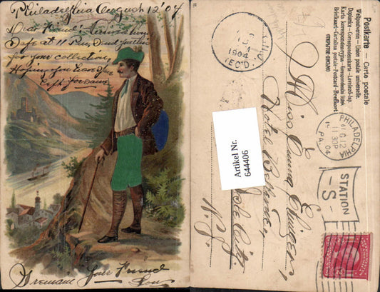 644406,Präge Lithographie Applikation Seide Seiden-AK Material 1904 Rhein Stolzenfels