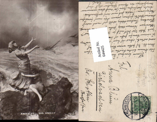 644425,Allegorie AK Mastroianni Jugendstil Die Angst Sturm Meer Anker Hoffnung