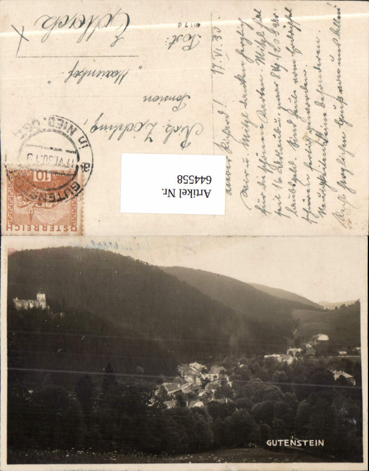 644558,Gutenstein m. Burg 1930