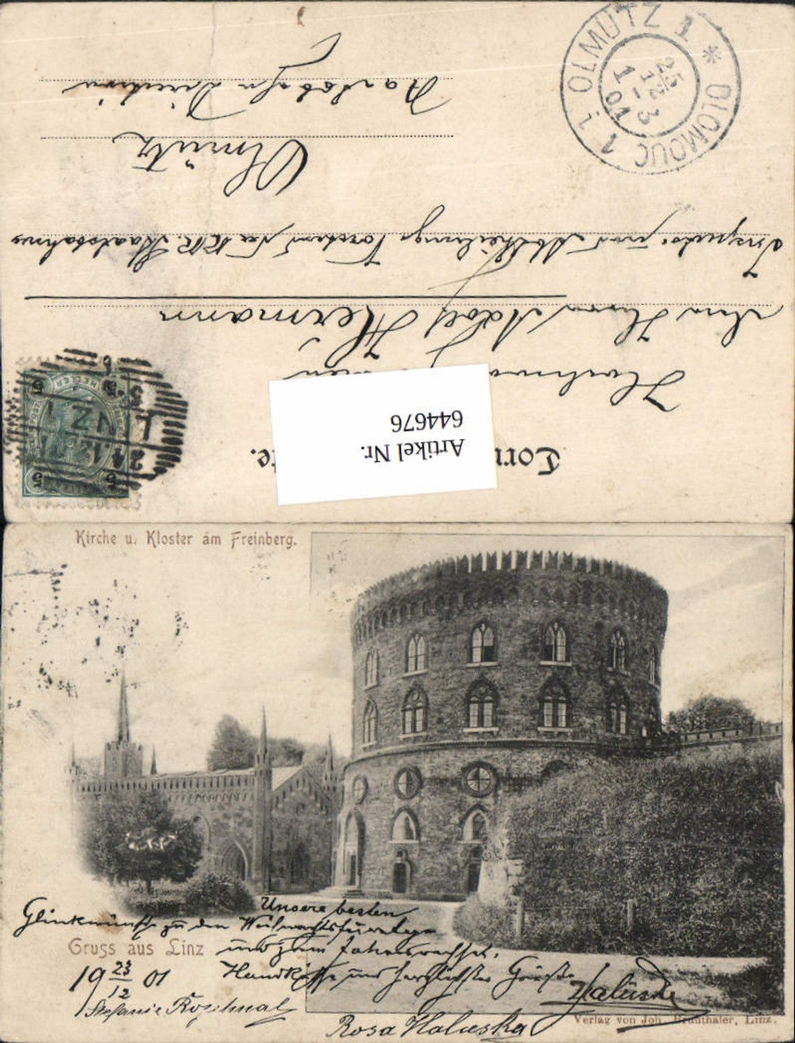 644676,Gruss aus Linz an der Donau Freinberg Kloster 1901 pub Brunthaler