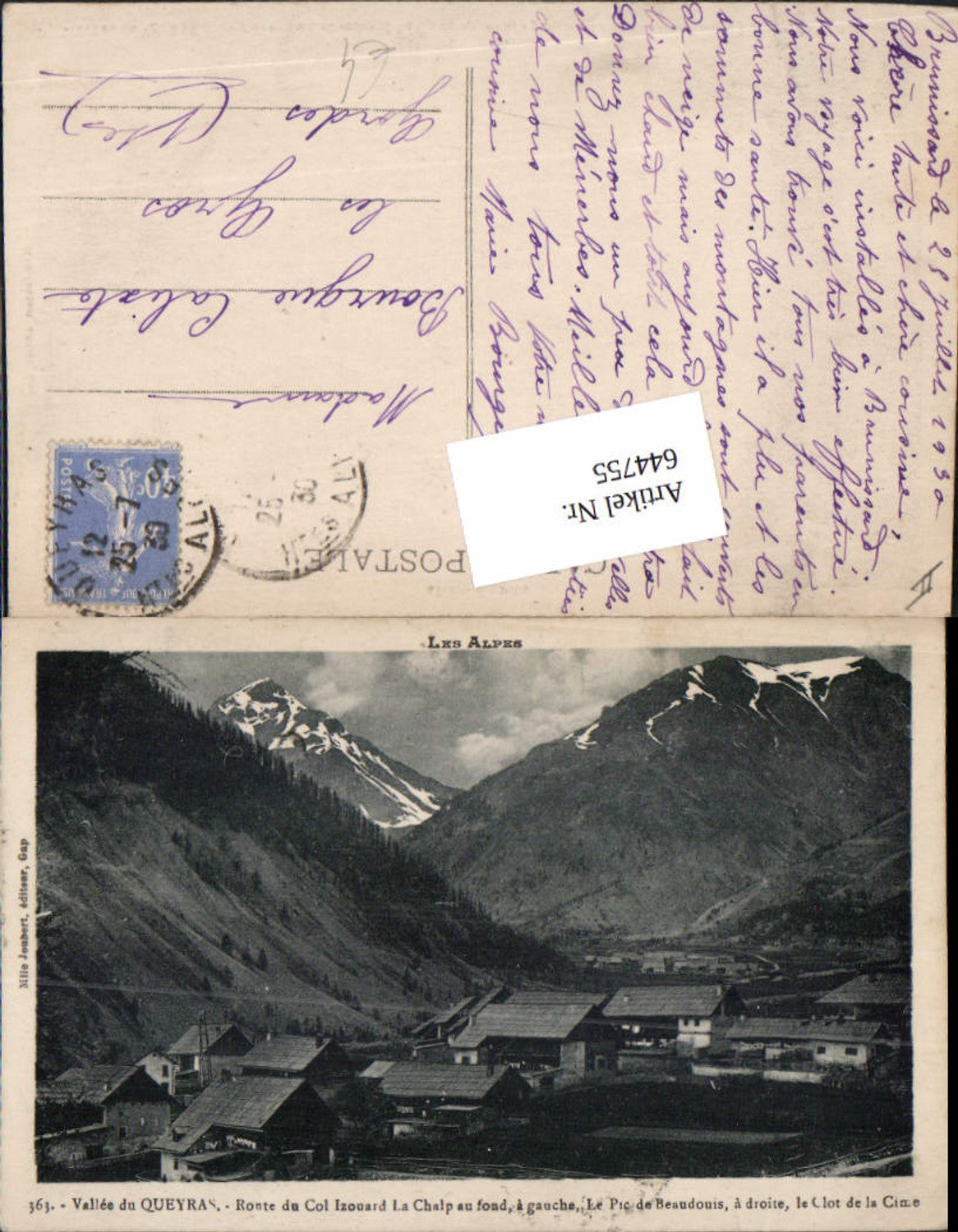 644755,Queyras Arvieux Izoard La Chalp au fond Gauche LA Pic de Beaudouis