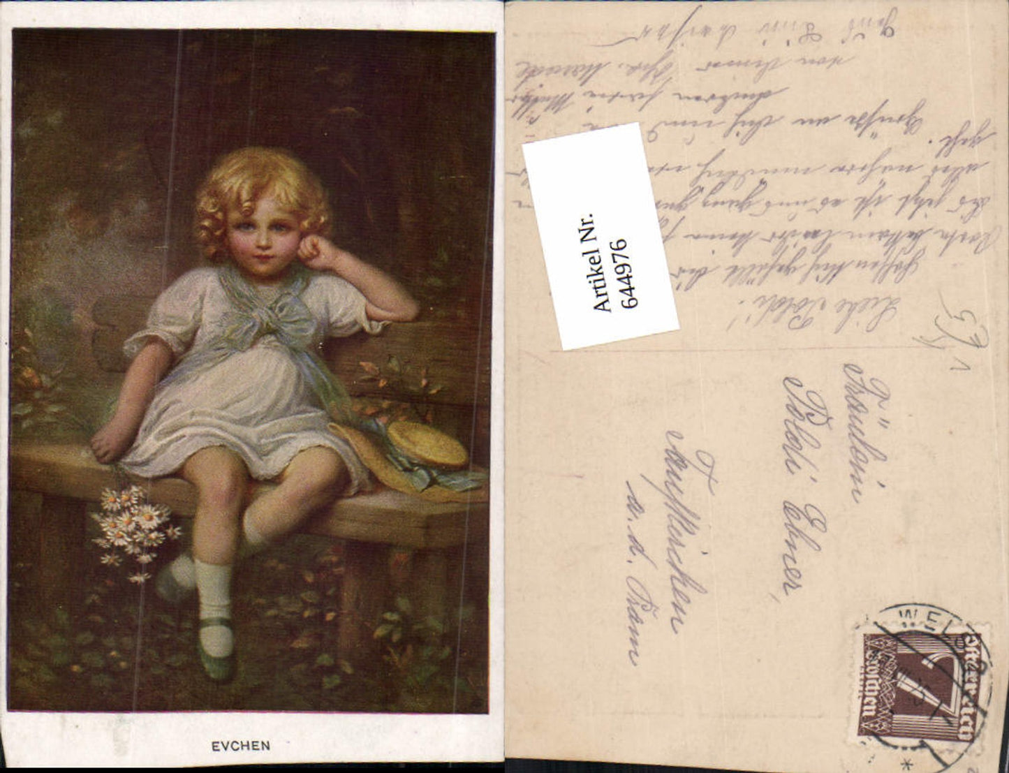 644976,Künstler AK Kind Mädchen Evchen Gänseblümchen pub Munk Vienne 1183