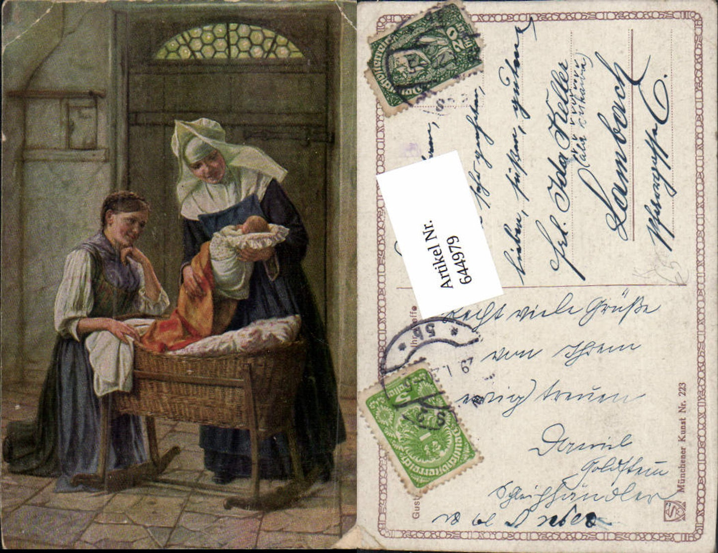 644979,Künstler AK Gustav Igler Nonne Mutter Baby pub Münchener Kunst 223