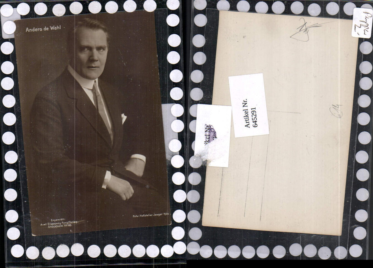 645291,Foto-AK Anders de Wahl Anzug Krawatte pub Hofatelier Jaeger 1920